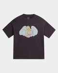 Rassvet Blessings T-Shirt in brown, laid flat and front on, printed at the chest with an angel with spread white wings holding a white dove