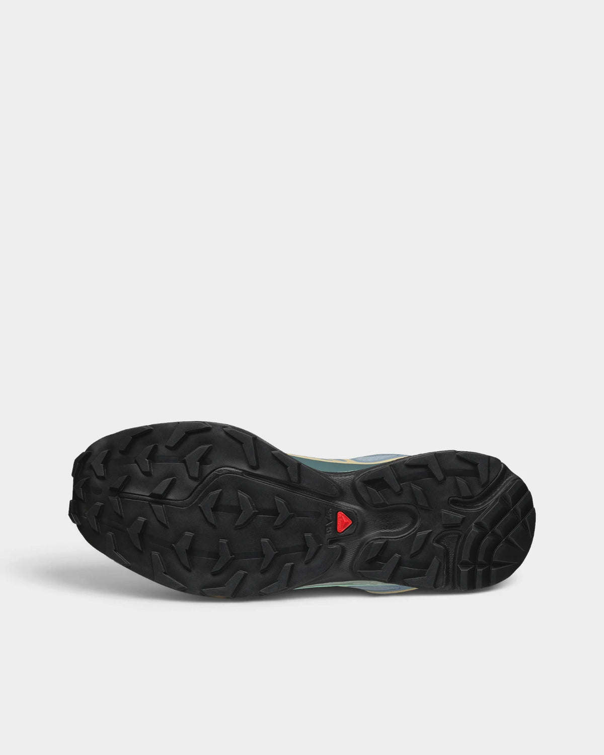 Salomon XT-6 Gore-Tex Shoes in Tradewinds/Stormy Weather/Bog, the outsole, tread facing the camera