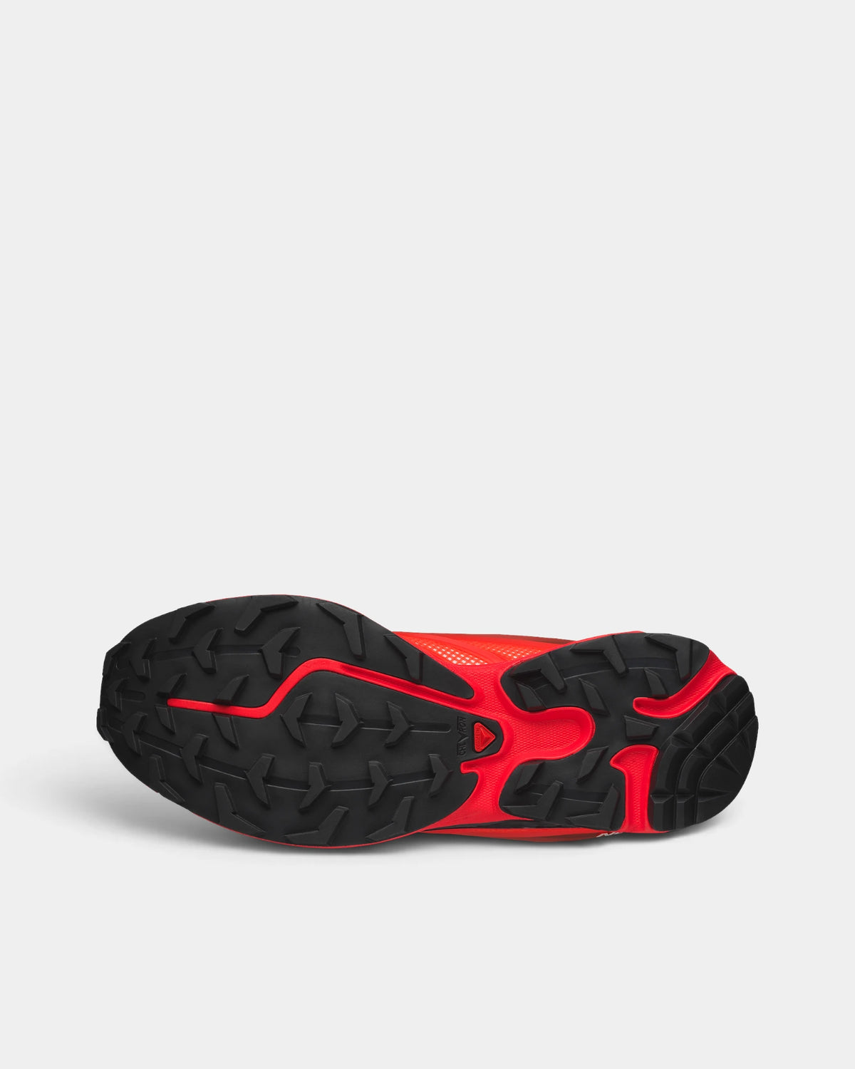 Salomon XT-EVO Shoes in Black/Fiery Red/White, the outsole, tread facing the camera