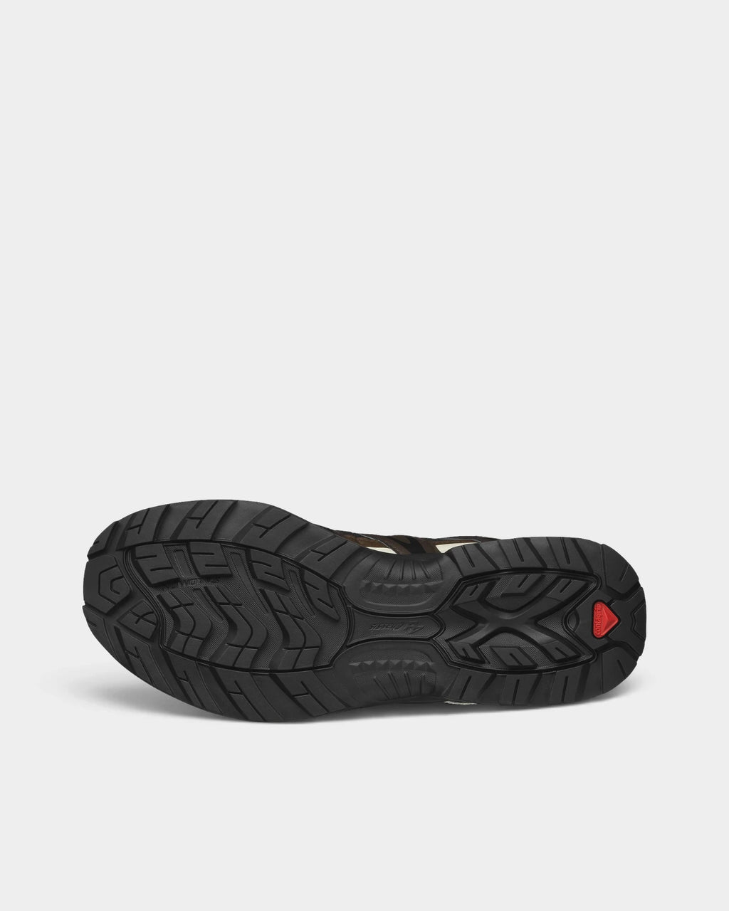 Salomon XT-Quest Gore-Tex Shoes in Black/Delicioso/Green Jacket, the outsole, tread facing the camera