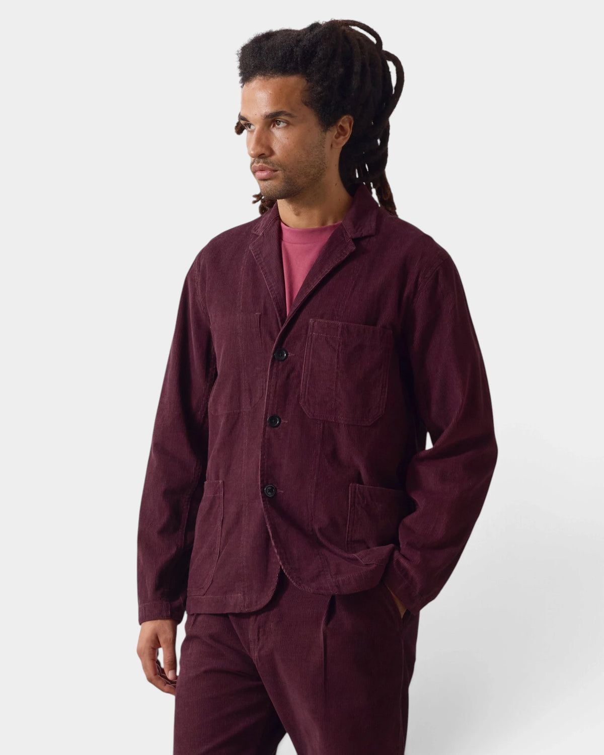 Service Works Fine Cord Server Suit Jacket - Burgundy