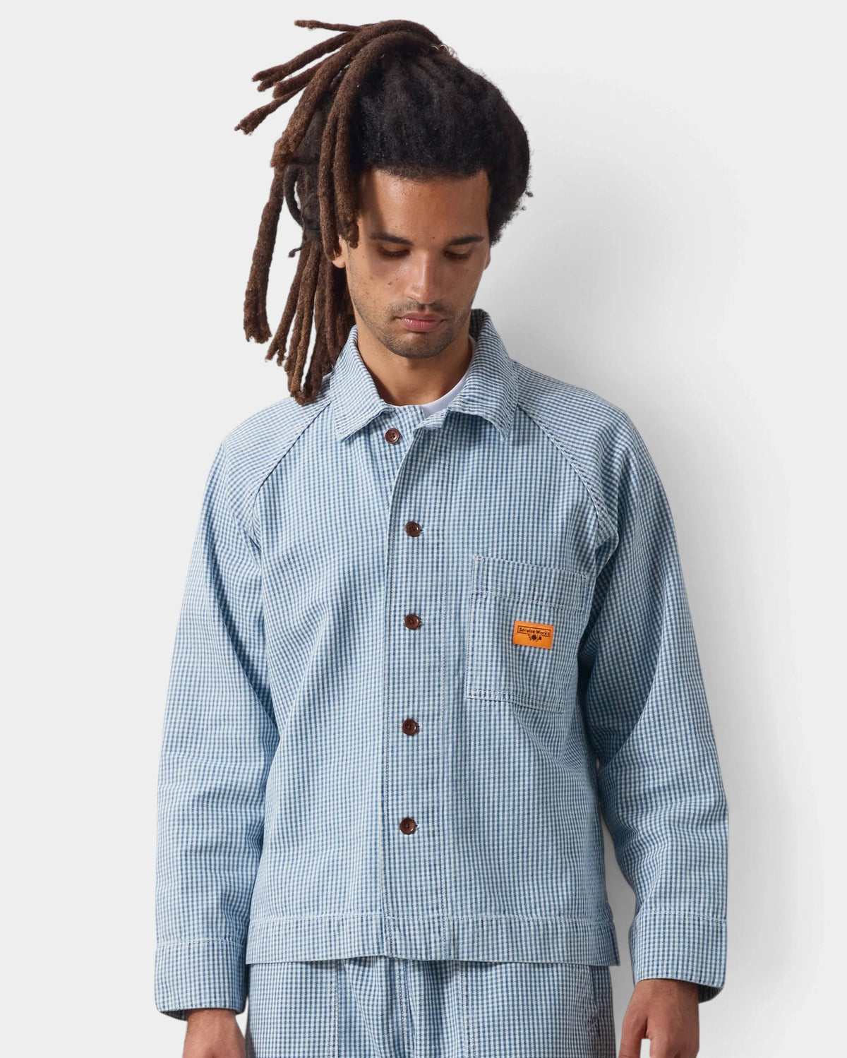 Service Works House Gingham FOH Overshirt - Blue