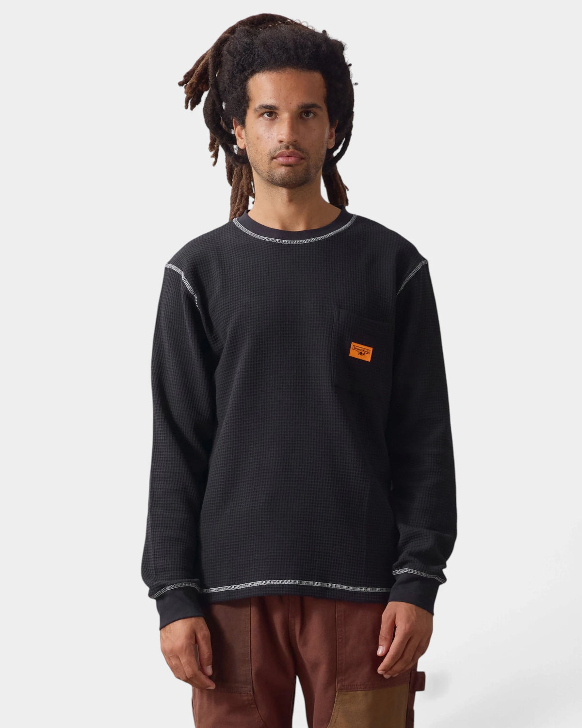 Service Works Waffle Contrast Thermal Long-Sleeve Shirt - Black/White