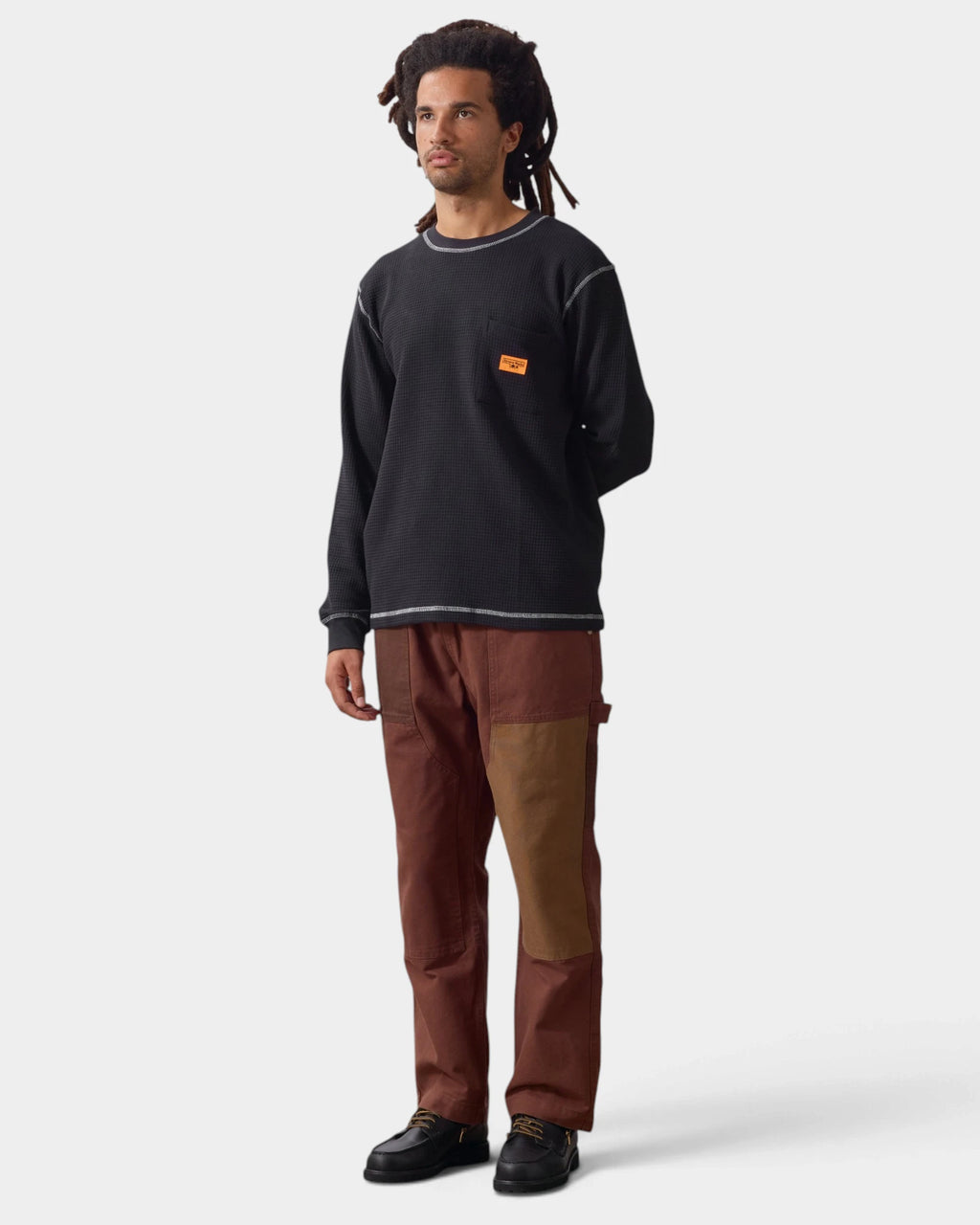Service Works Waffle Contrast Thermal Long-Sleeve Shirt - Black/White