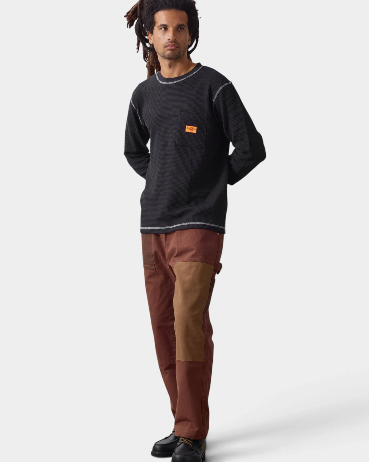 Service Works Waffle Contrast Thermal Long-Sleeve Shirt - Black/White