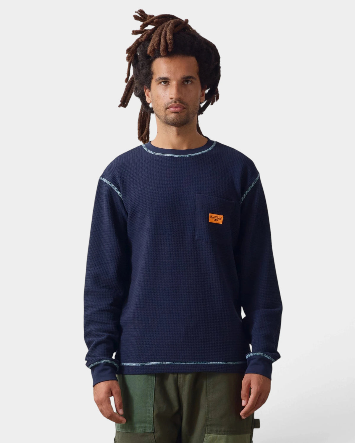 Service Works Waffle Contrast Thermal Long-Sleeve Shirt - Navy/Blue