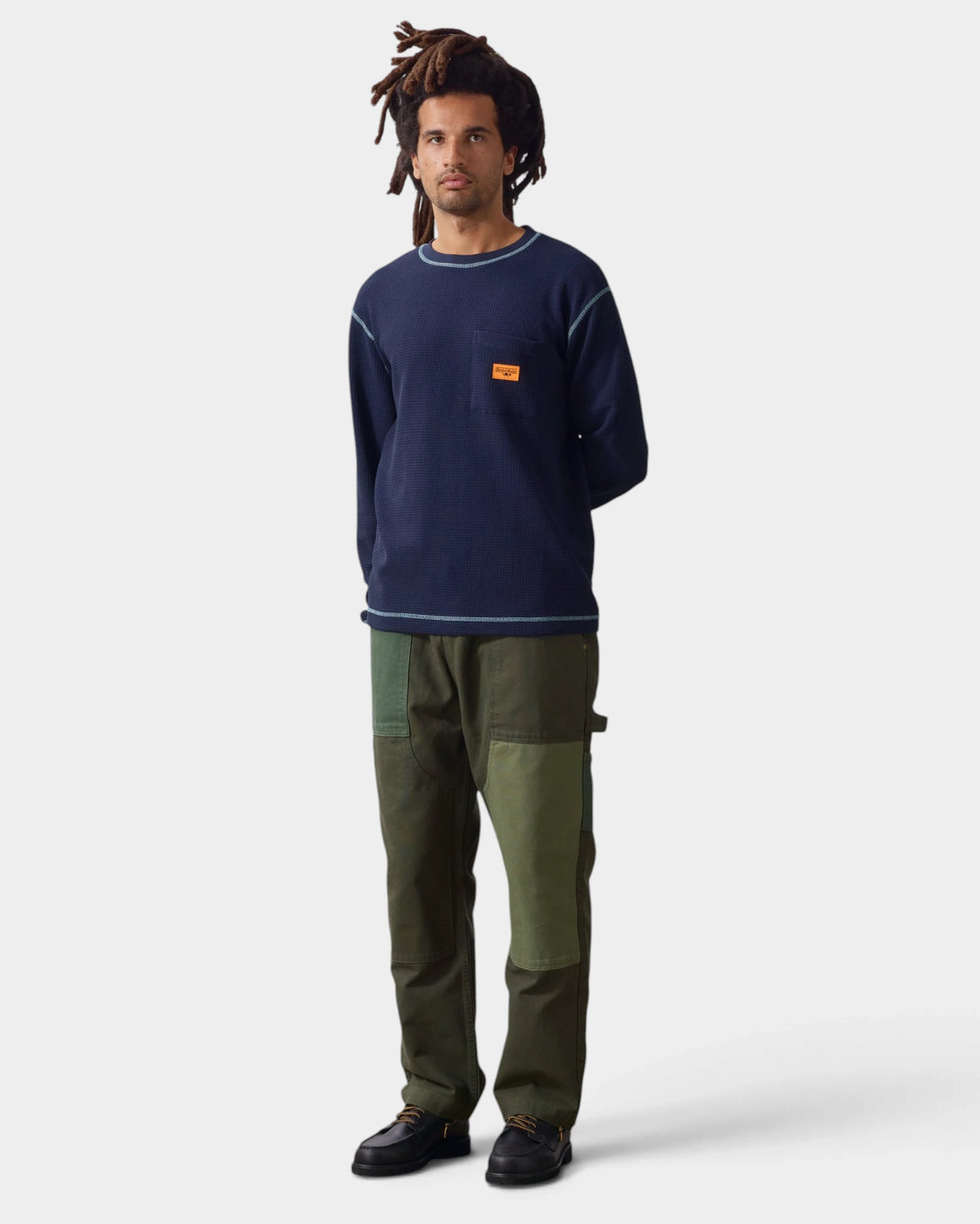 Service Works Waffle Contrast Thermal Long-Sleeve Shirt - Navy/Blue