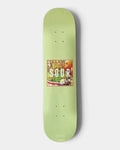 Lockwood Avenue Sour Box Logo Jello 7.5 inch skateboard deck with a boxed jello photo and white SOUR lettering on a light green board
