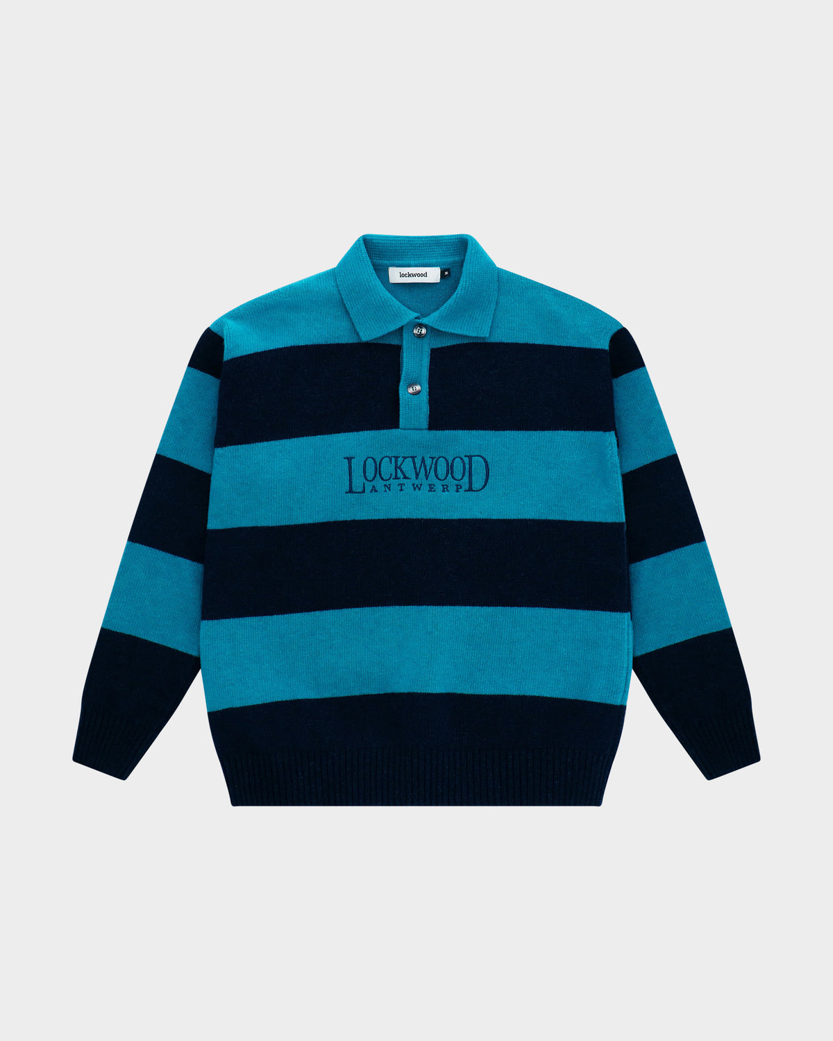 Lockwood Embroidered Striped Polo Knit Sweater - Navy/Blue