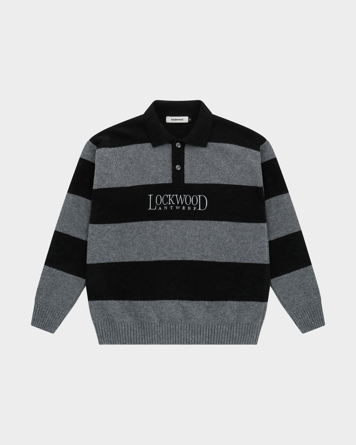 Lockwood Embroidered Striped Polo Knit Sweater - Black/Gray