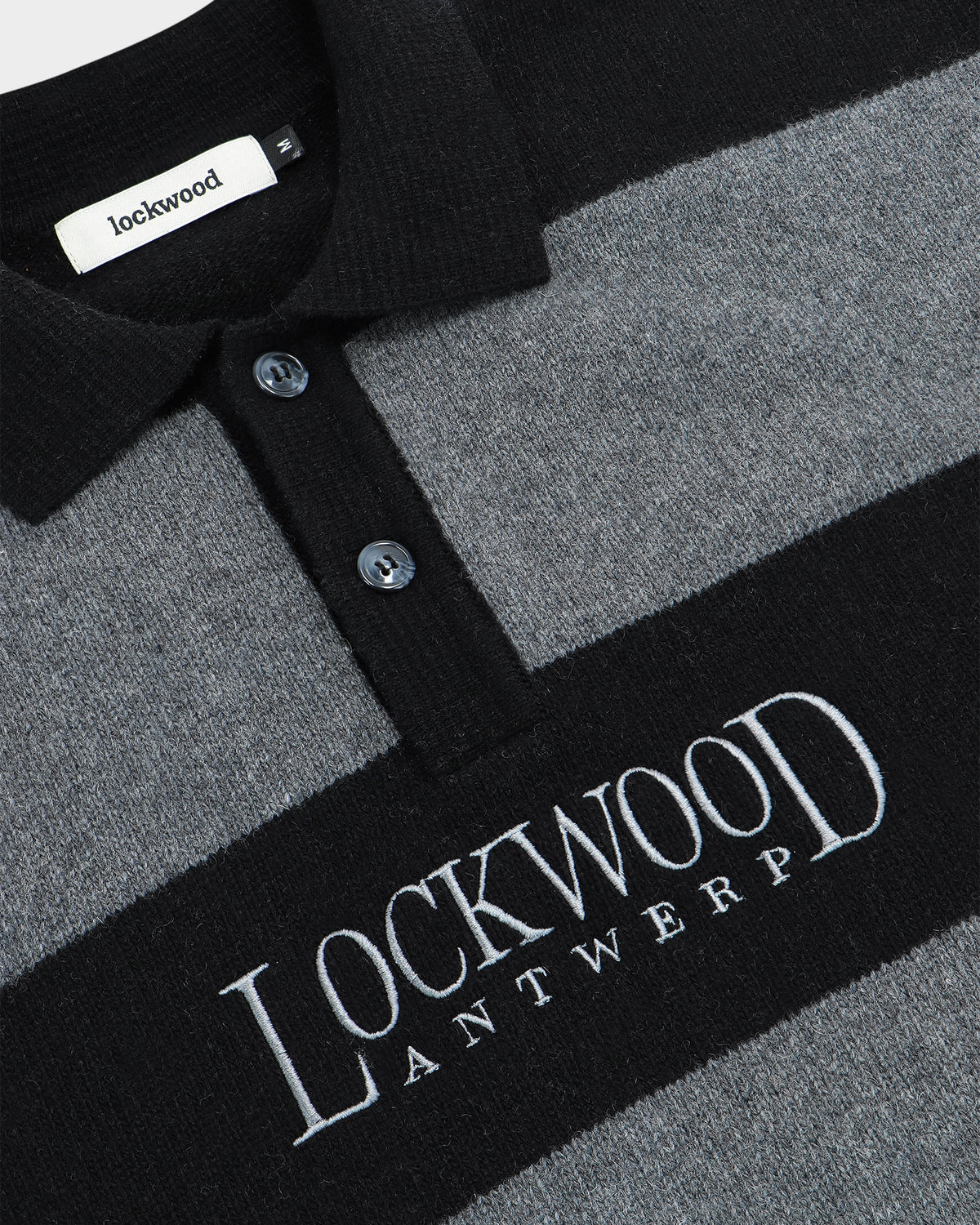 Lockwood Embroidered Striped Polo Knit Sweater - Black/Gray