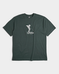 Lockwood Avenue Token Angelic t-shirt in midnight green with a pale winged cherub print, front view laid flat