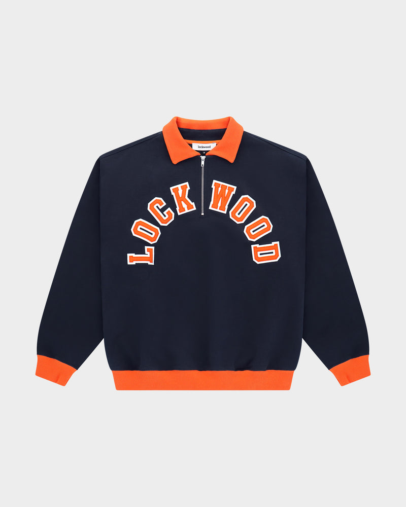 Lockwood Varsity Polo Half-Zip Sweatshirt - Navy/Orange