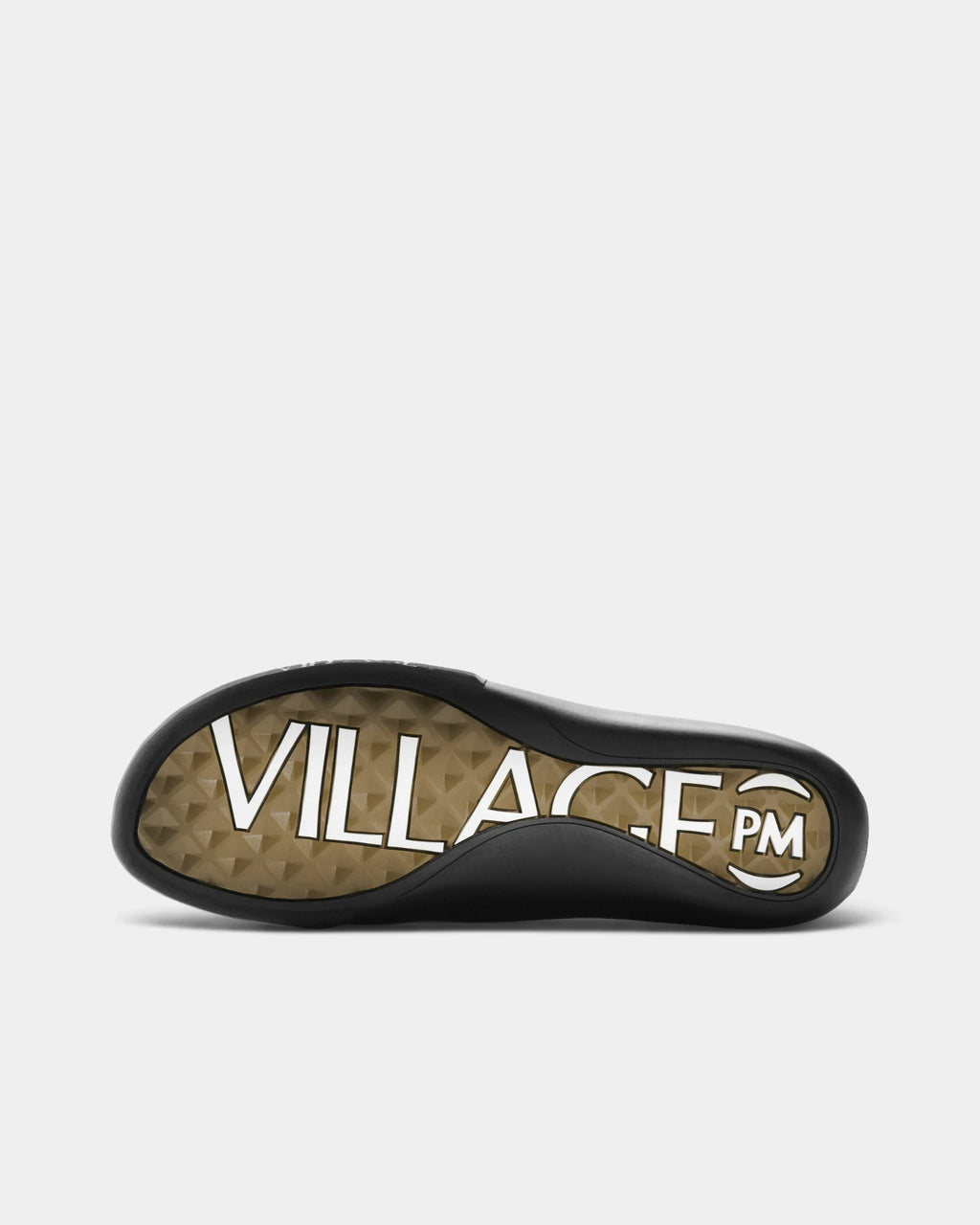Village PM 2PM Synth Leather Shoes in White-Lime/Natural Black: the outsole seen from below, showing the tread pattern. A white and lime synthetic leather low-top skate shoe on a natural black gum outsole.